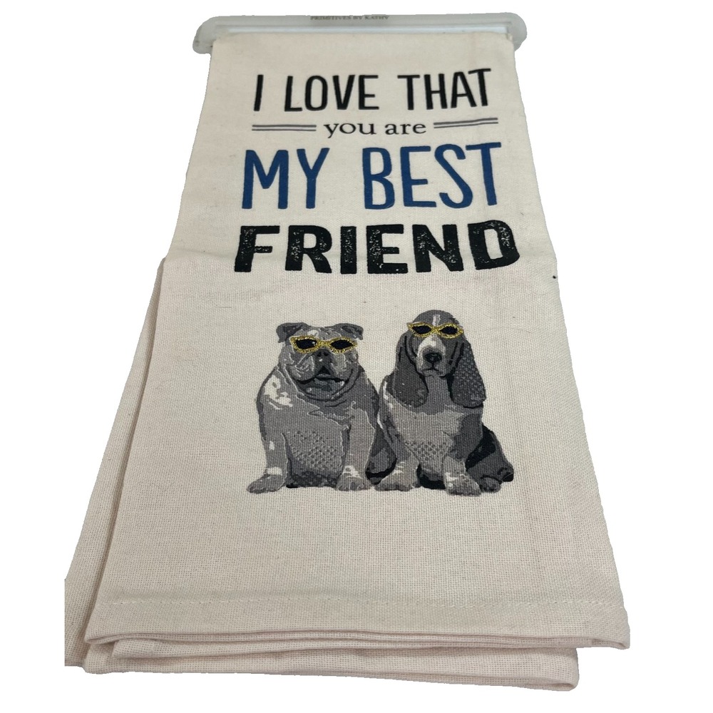 Primitives by Kathy Dog Dish Towel Bulldog Basset Hound Sunglasses Best Friend